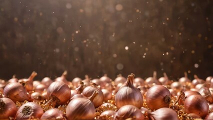 Closeup of Shiny Brown Onions with Bokeh Background.