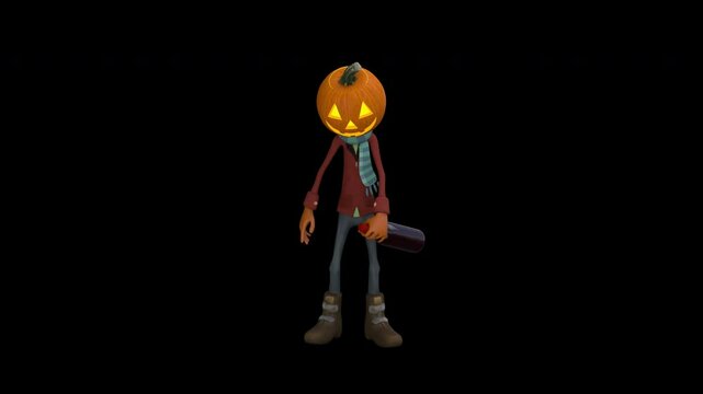 Drunken Jack O Lantern &ndash; 3d render looped with alpha channel.
