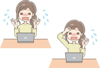 A Woman in Casual Wear Feeling Hot in Front of a Computer