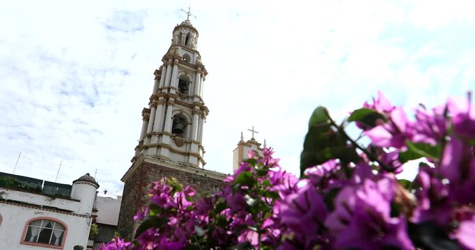 Afternoon view of the historic city center colonial era church of downtown Ajijic, Jalisco, Mexico.