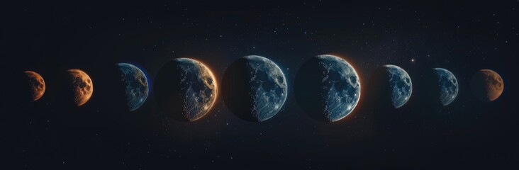 Fototapeta premium Lunar Phases: A Celestial Symphony of Light and Shadow