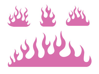 Pink flames set vector. bonfire