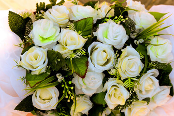 Wedding bouquet of white flowers.