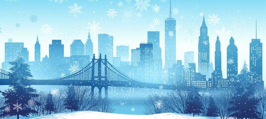 The Christmas winter with City New York buildings, Illustration