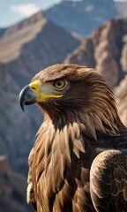 Fototapeta premium Golden Eagle Portrait with Mountain Background.