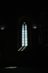 stained glass window in church, shadow