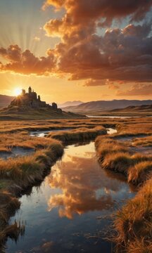 Majestic Sunset Over Ancient Monastery.