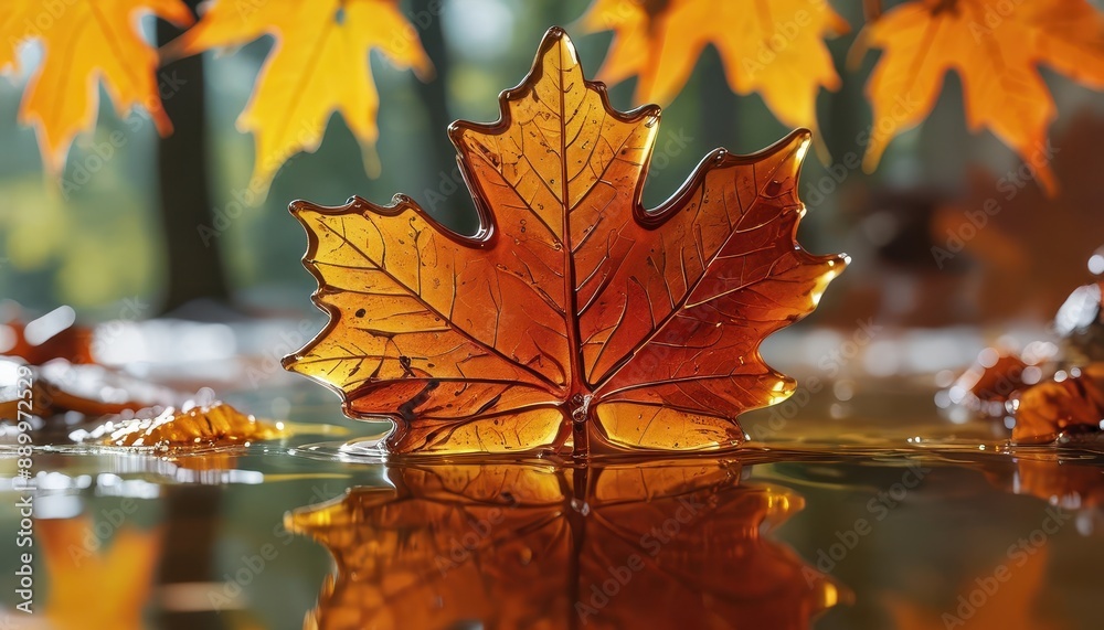 Wall mural maple leaf in syrup.