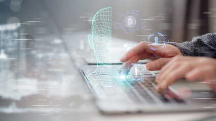 Deepfake deep learning fake news generator modern internet technology concept.