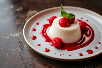 panna cotta with raspberry