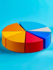 Obraz premium A pie chart with different colors on a blue background.