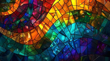 Obraz premium Vibrant Mosaic Harmony Abstract Background and Colorful Stained Glass Patterns with Radiant Sunburst