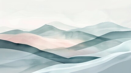 Minimalist abstract landscape in soft pastel colors against a simple, flat white background.
