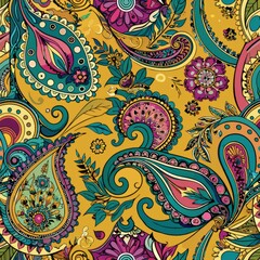 seamless pattern of paisley motifs combined with floral patterns, Generative AI