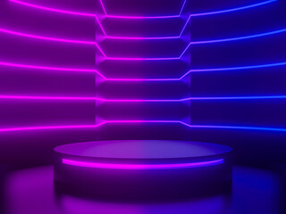 3D black background with gradient neon lights.