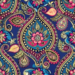 Naklejka premium seamless pattern of paisley motifs in a mosaic style, Generative AI