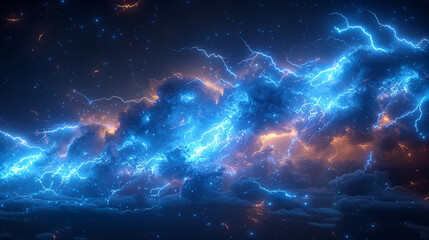 Lightning in Clouds: Electric Blue Streaks Fork Through the Stormy Sky