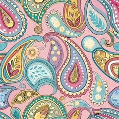 Naklejka premium seamless pattern of paisley motifs in pastel colors, Generative AI