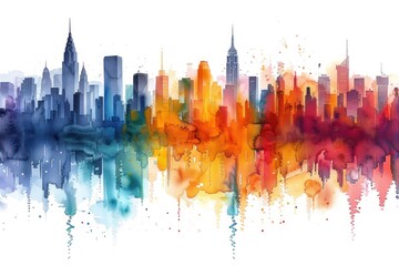 Obraz premium Watercolor Cityscape with Splatter Effects