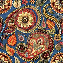 seamless pattern of paisley motifs with ethnic-inspired details, Generative AI  