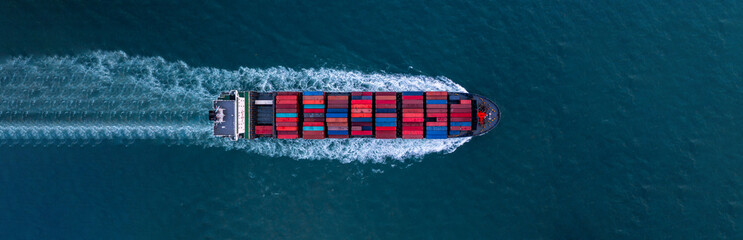 Aerial view container cargo ship sea freight shipping, Global business industry import export...