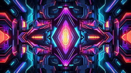 illustration futuristic with neon colors and turquoise shades on a black background, Generative AI.