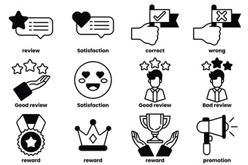 Set of icons in line style in the concept About the business and reviews
