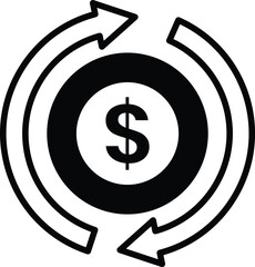 A black and white image of a dollar sign with arrows surrounding it