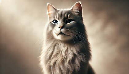 Obraz premium Portrait of a Fluffy Grey Cat with Blue Eyes.