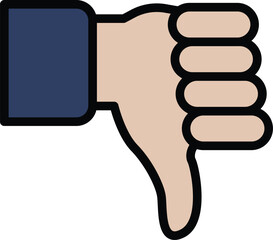 A hand with a thumb down on a white background
