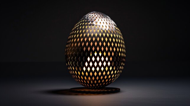 Atomic egg with surreal patterns that evolve, softly glowing in a dark setting, representing perpetual transformation