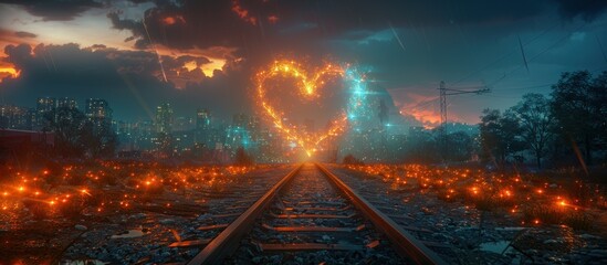 Fototapeta premium Heart-Shaped Light Over Railroad Tracks