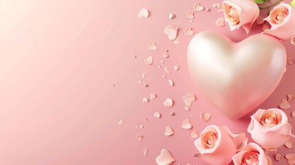 Pink Roses and Heart on Pink Background