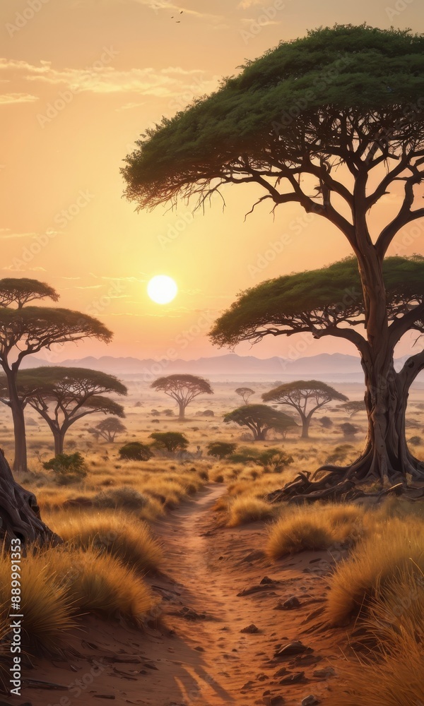 Sticker sunrise in the african savanna.