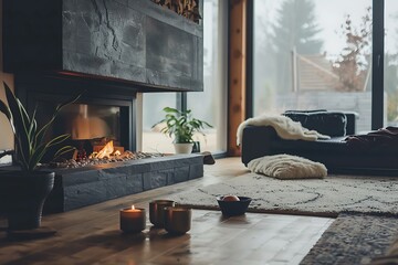 modern living room with fireplace