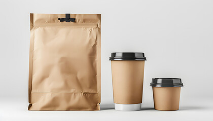 Maqueta de bolsa de papel para entrega de comida aislada sobre fondo blanco