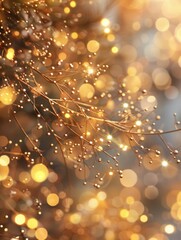 Obraz premium Blurred Christmas lights background with sparkling gold holiday bokeh adds a touch of magic to the festive scene.