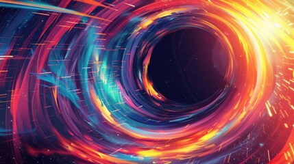 Obraz premium Illustration black hole emanating streaks of vibrant light, symbolizing the immense energy.