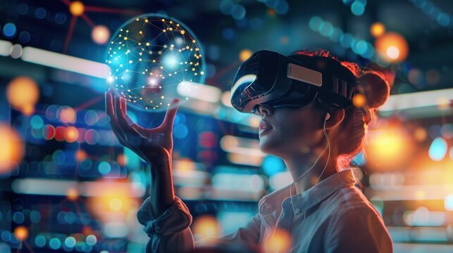 Woman Experiencing Immersive Virtual Reality