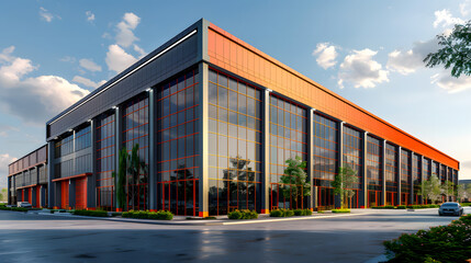 Obraz premium Sleek Steel Exterior of Modern Warehouse Office Building