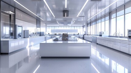 Fototapeta premium A modern laboratory with sleek surfaces and state-of-the-art equipment, highlighting the clean and professional environment.
