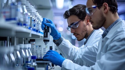 A lab technician using a spectrophotometer to measure the absorbance of samples, focusing on the precision of the technique.