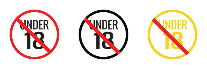 18 plus only icon set. Age limit under 18 years old is forbidden circle sign symbol vector illustration in eps 10.