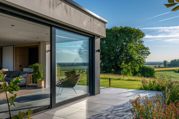 entrance to a house with flowers