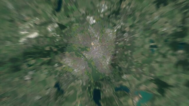 Earth zoom from space on Leipzig - Saxony - Germany. And zoom out through clouds and atmosphere into space. Satellite view.