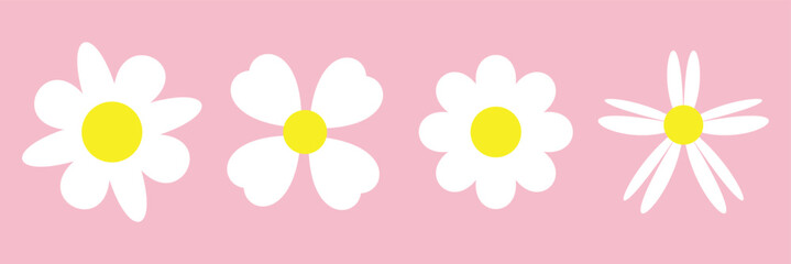 Set of daisy flowers icons isolated on pink background vector illustration. EPS10