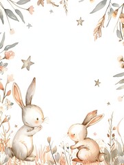 Charming Watercolor of Whimsical Bunny Frame for Baby Shower Decor and Invitations