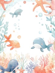 Obraz premium Watercolor of Whimsical Sea Creature Frame for Nursery or Baby Shower Decor