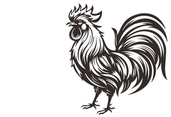 Silhouette of rooster on white background