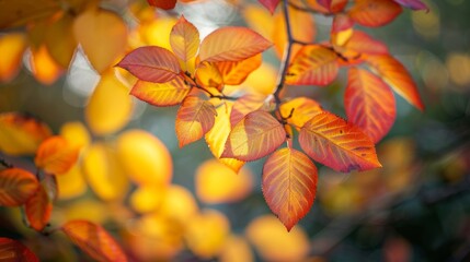 Beautiful yellow red and orange leaves in an autumn park